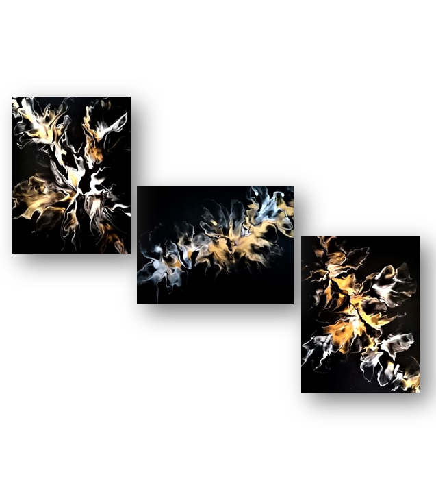 20031 Gold-White-Black Splash Triptych - JoWellArt