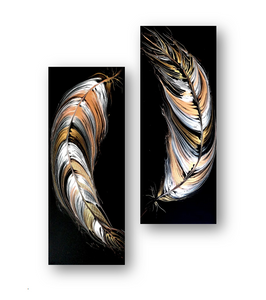 20033 Delicate Feather Gold/Silver Diptych - JoWellArt